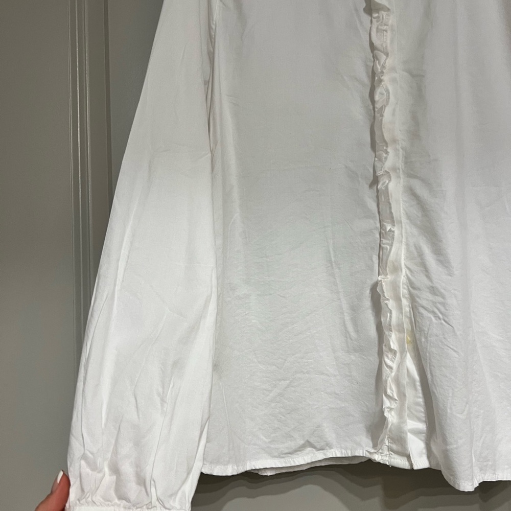 LOFT Ruffled White Blouse - Picture 2 of 3